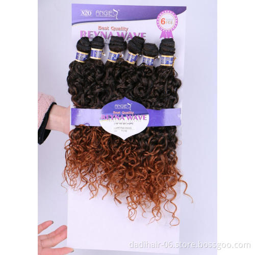 xuchang dadi factory wholesale reyna wave 6pcs synthetic hair weaving,ombre color double weft synthetic hair extensions